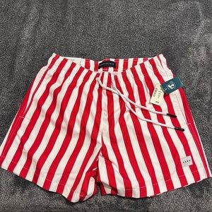 Red and white striped swim trunks